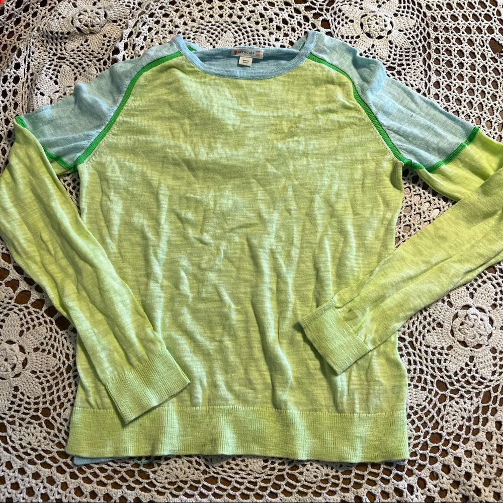 Crewcuts Light Weight Thin Sweater Lime Green and Light Blue Girls Size 12
